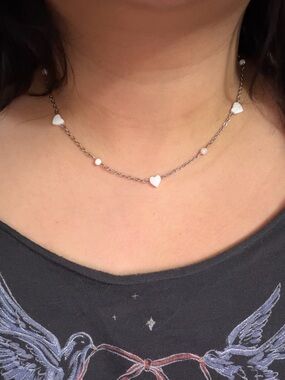 Stainless Steel Natural Pearl Heart and Round Shape Necklace